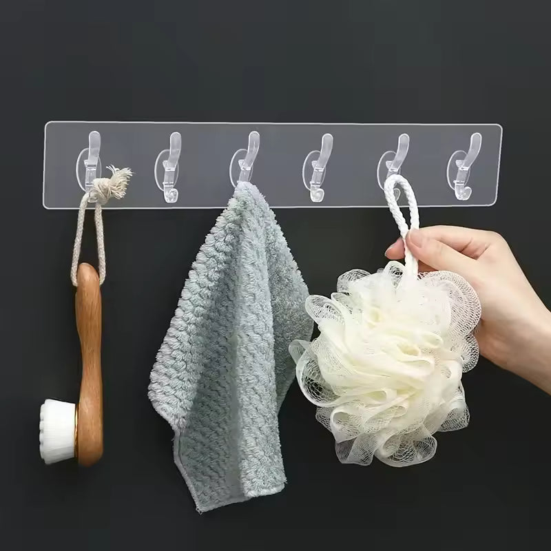 Self Adhesive 6 Row Transparent Wall Hooks | Pack of 3