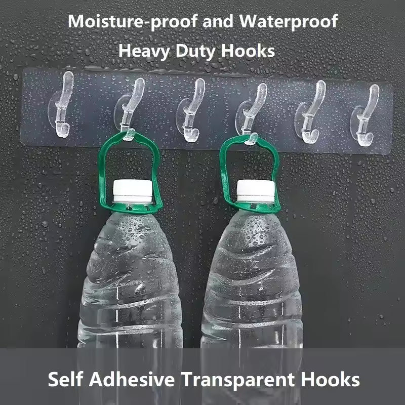 Self Adhesive 6 Row Transparent Wall Hooks | Pack of 3