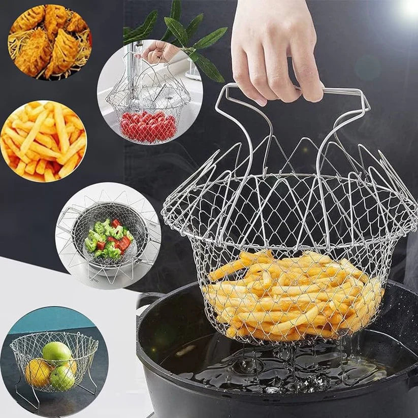 Stainless Steel Multifunctional Folding Frying Chef Basket